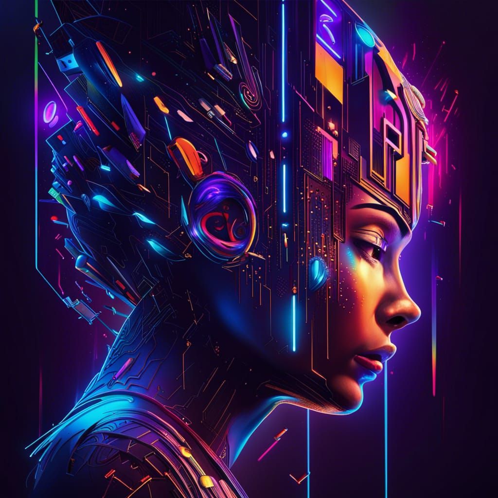 Neon Metropolis with Magical Glyphs in Hyperrealistic Style