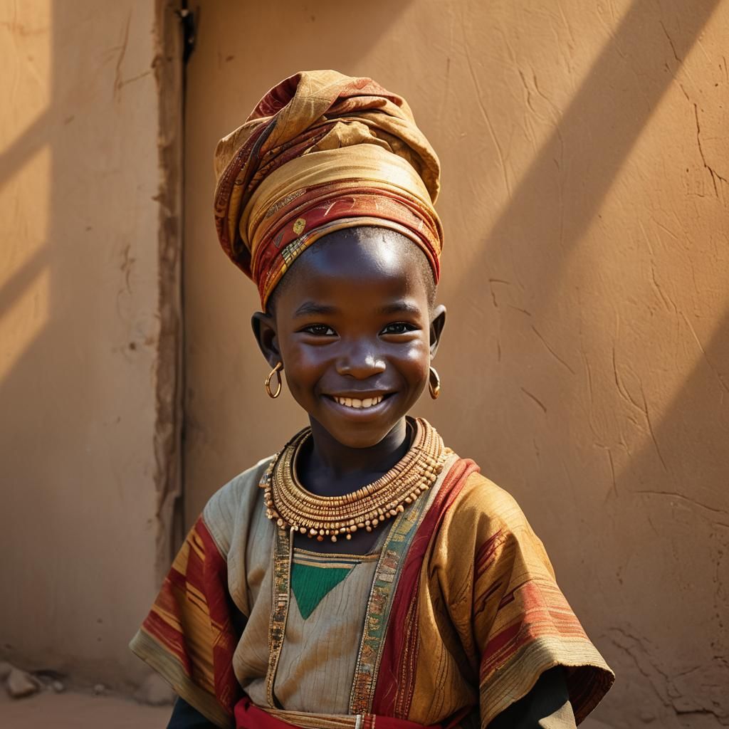 Burkina Faso Child Portrait in Alphonse Mucha Style