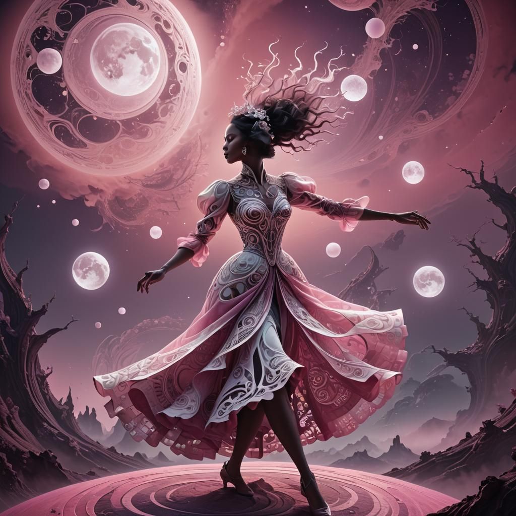 Surreal Fractal Dancer in a Lunar Dreamscape