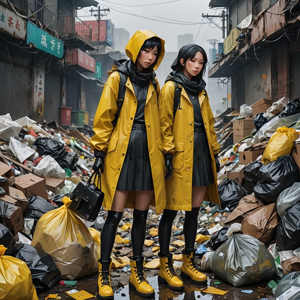 Young Women Search Garbage, 3D Anime Art