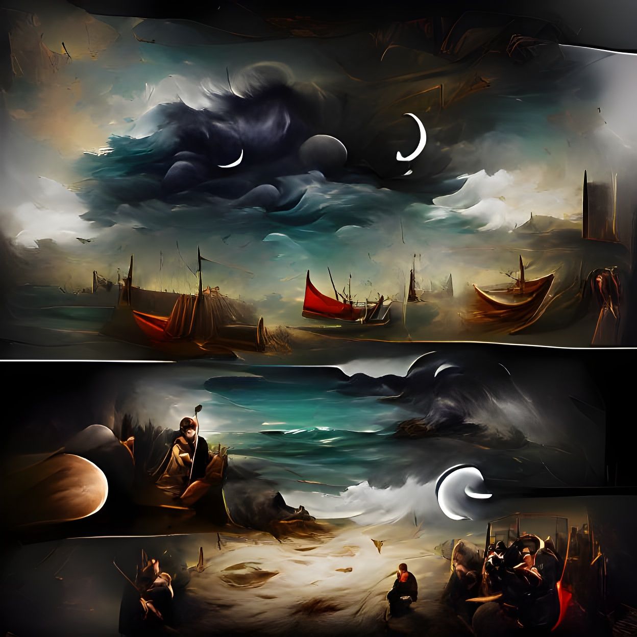 Starry Night Sea: Renaissance Digital Painting
