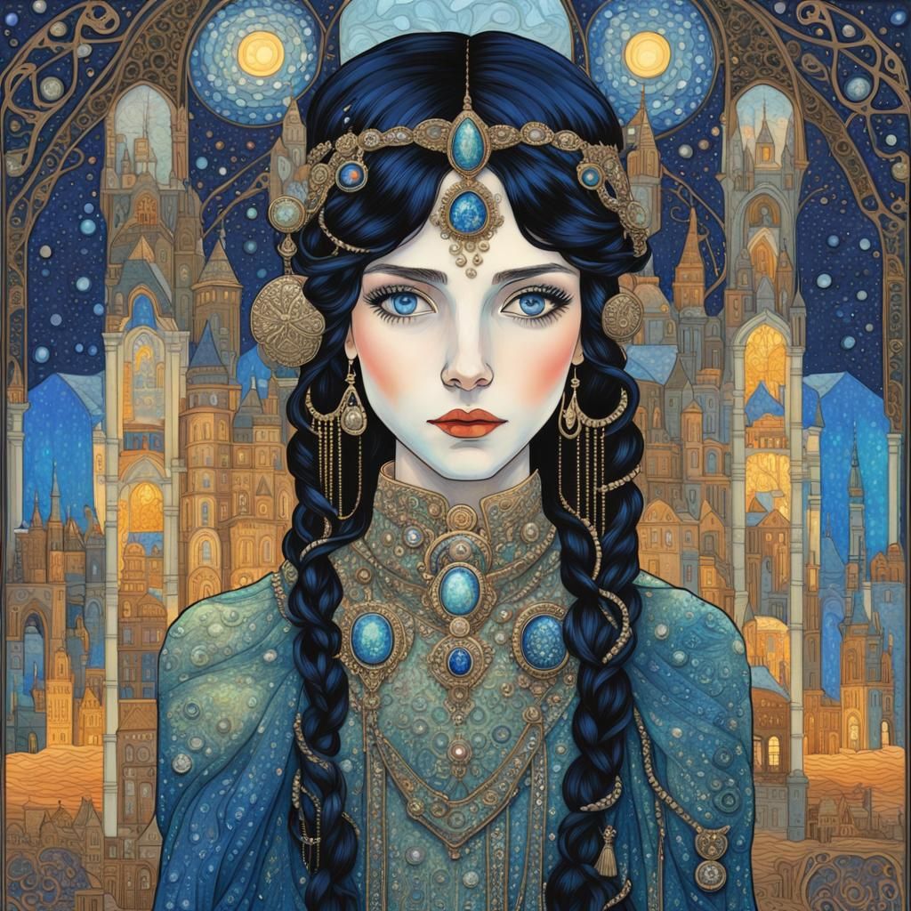 Opalescent Irish Princess in Art Brut Style