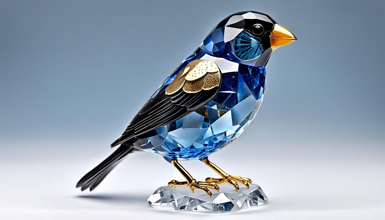 Crystal Bullfinch Statue on Flower