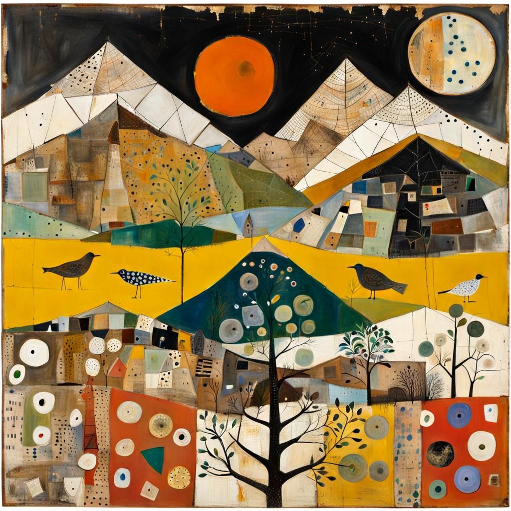 Three Mountains: Intricate Contemporary Landscape