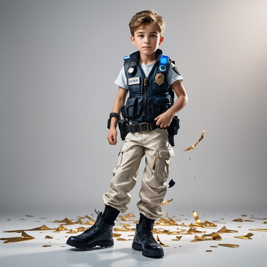 Boy in Police Vest: Heroic Pose in Fantasy Art