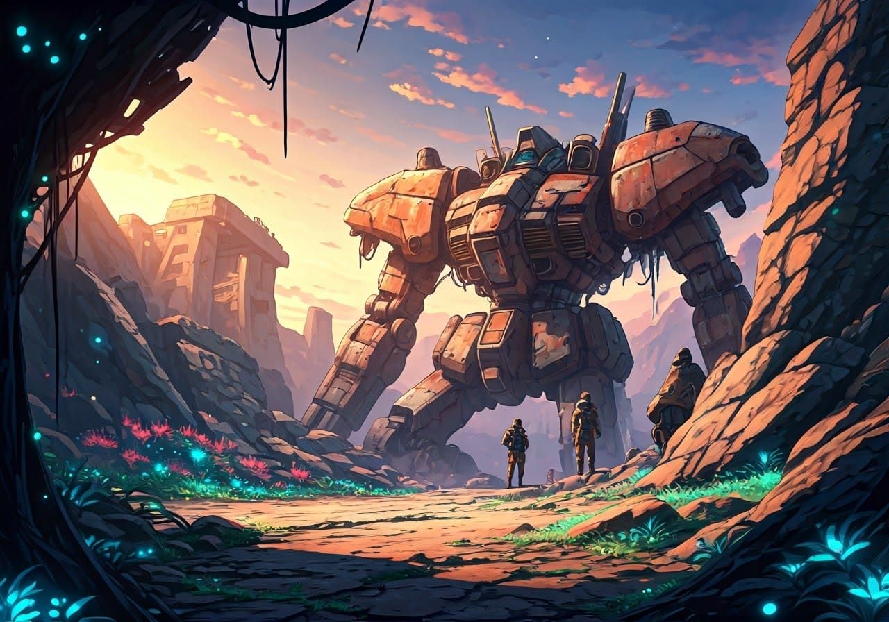 Anime Style Sci-Fi Wasteland Mecha Repair