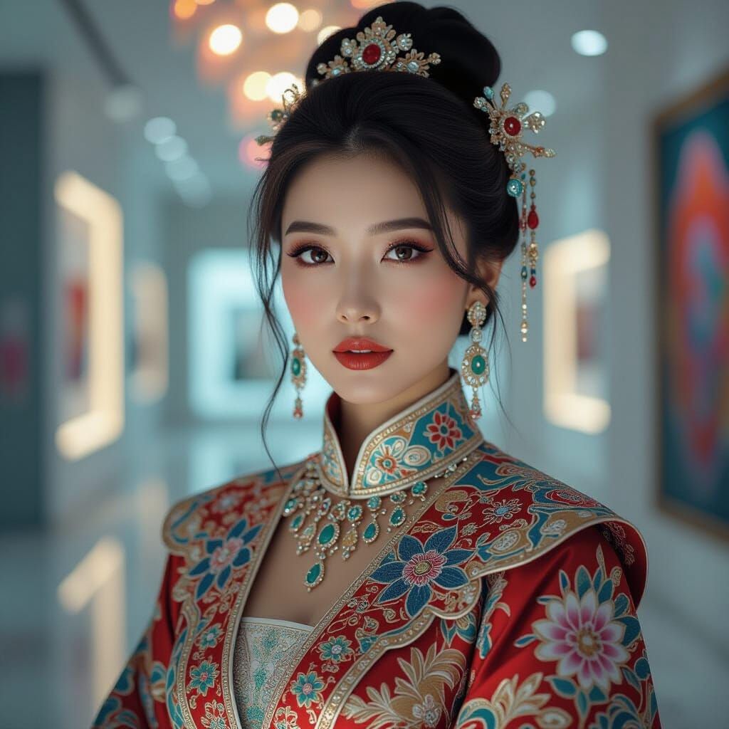 Chinese Woman in Futuristic Jewelry, Hyperrealistic Portrait