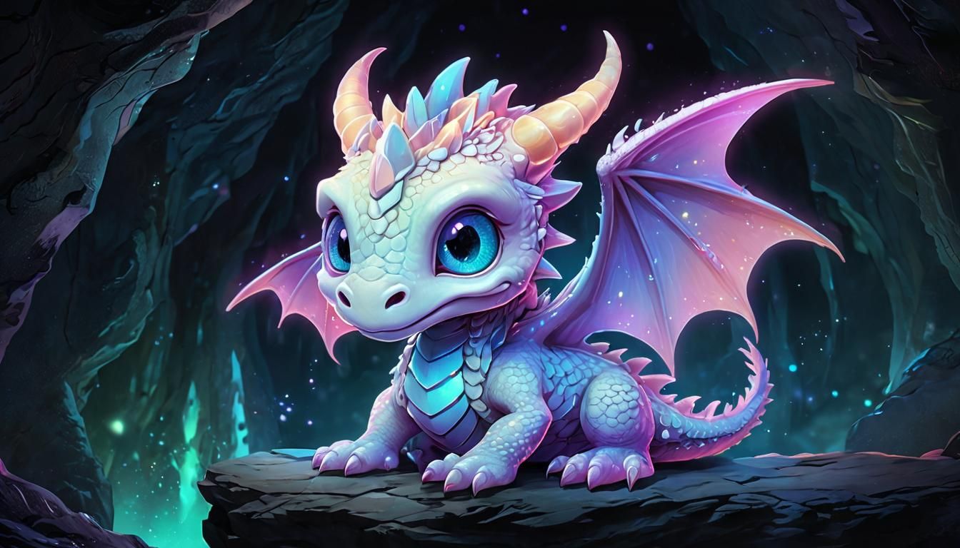 Baby Fluorescent Ghost Dragon in Cartoon Style