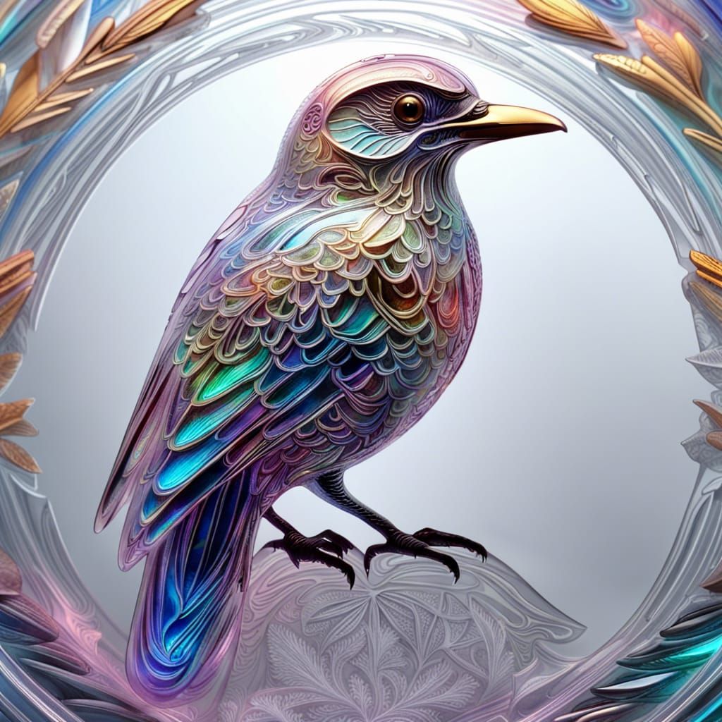 Crystal Bird Carving with Colorful Splash Art