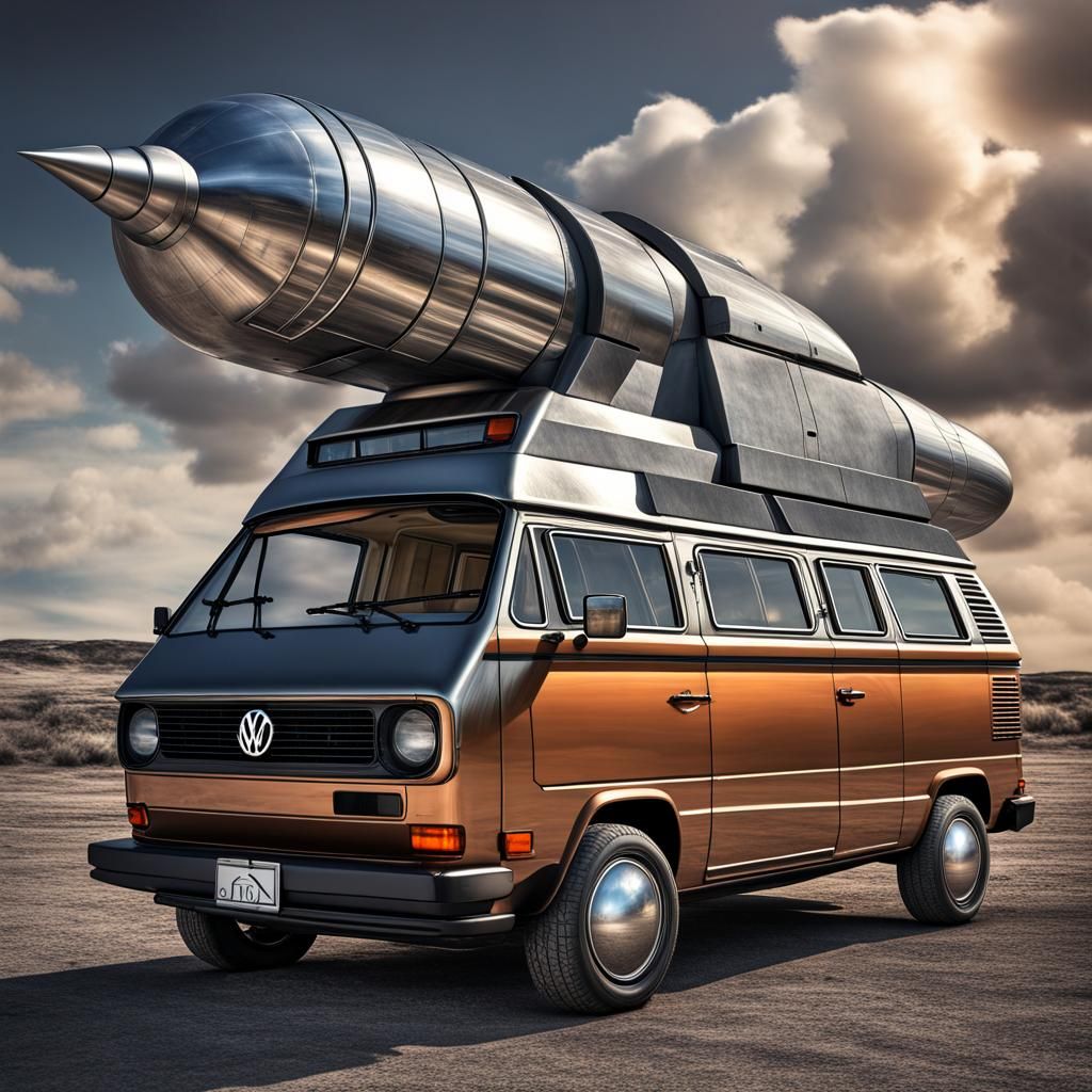 Futuristic VW Vanagon Rocket Ship: Hyperrealistic Detail