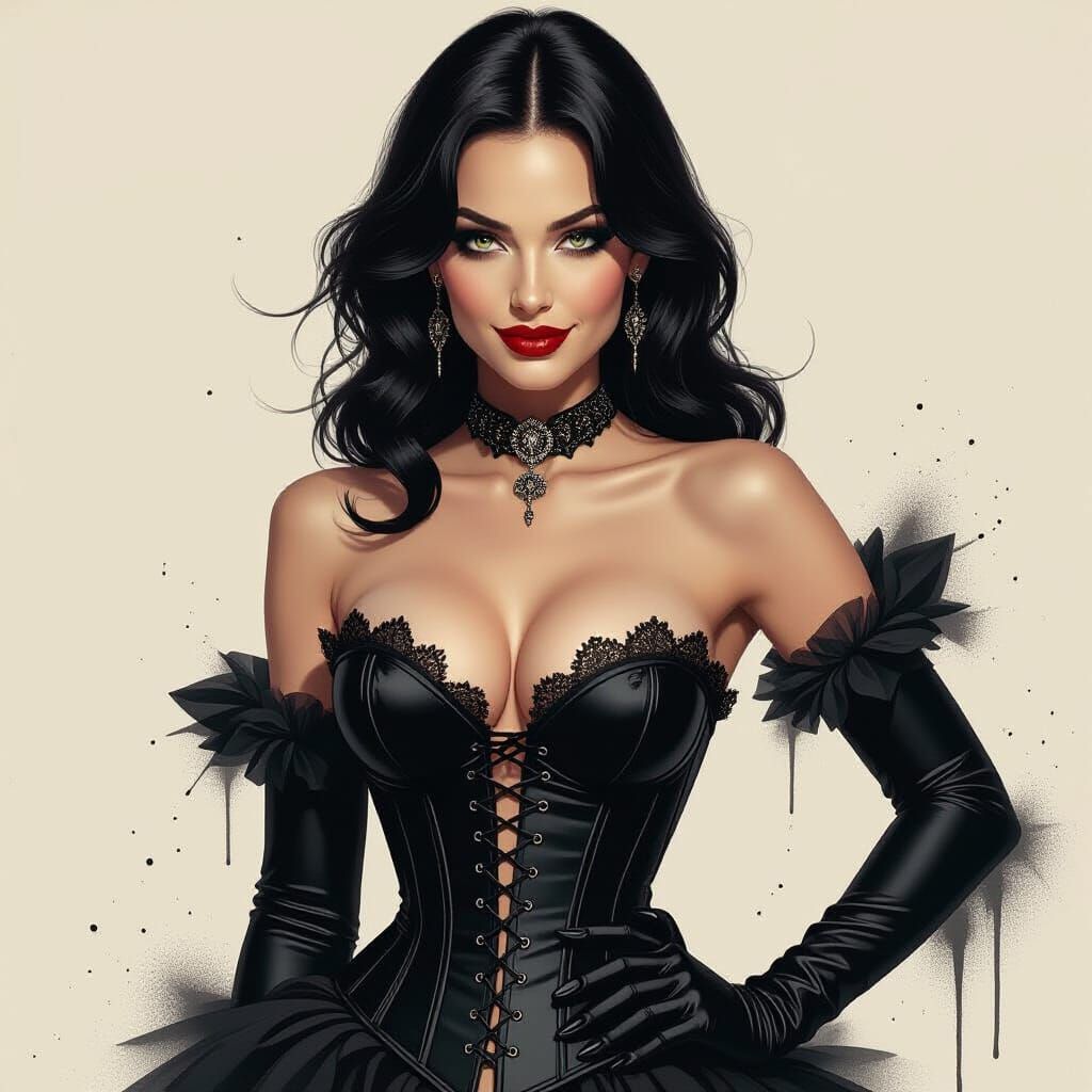 Gothic Woman in Corset: Cinematic Digital Painting