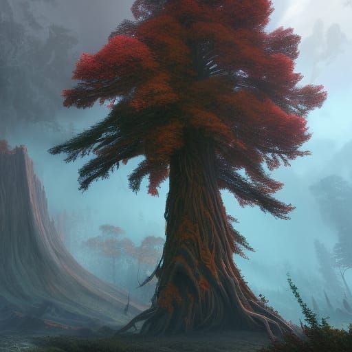 Fantastical Black Redwood Tree in Detailed Matte Painting
