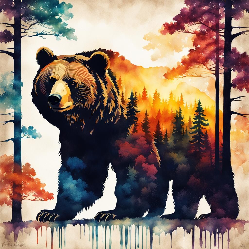 Surreal Bear Silhouette Emerges from Vintage Paper