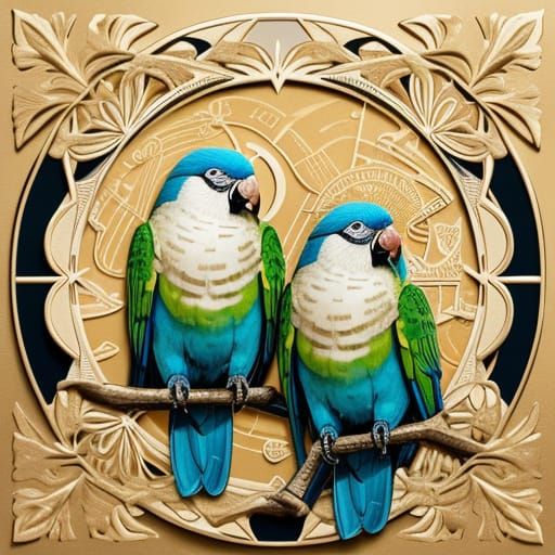 Parrots Playing Cards: Paper Cut Art in City