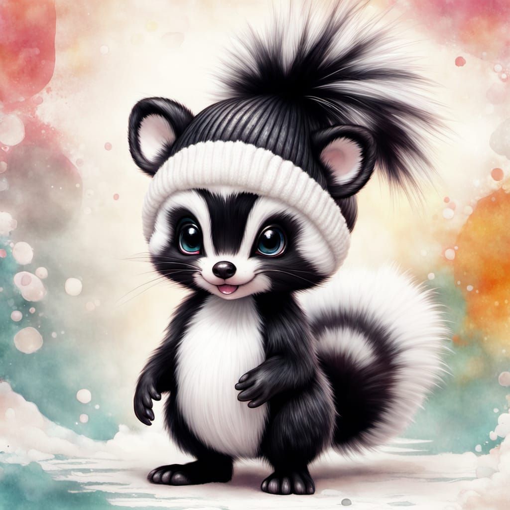 Cute Kawaii Skunk Character with Bobble Hat