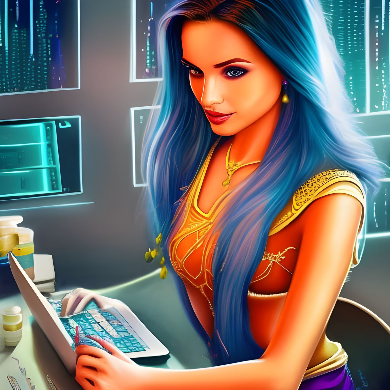 Princess Jasmine on a computer