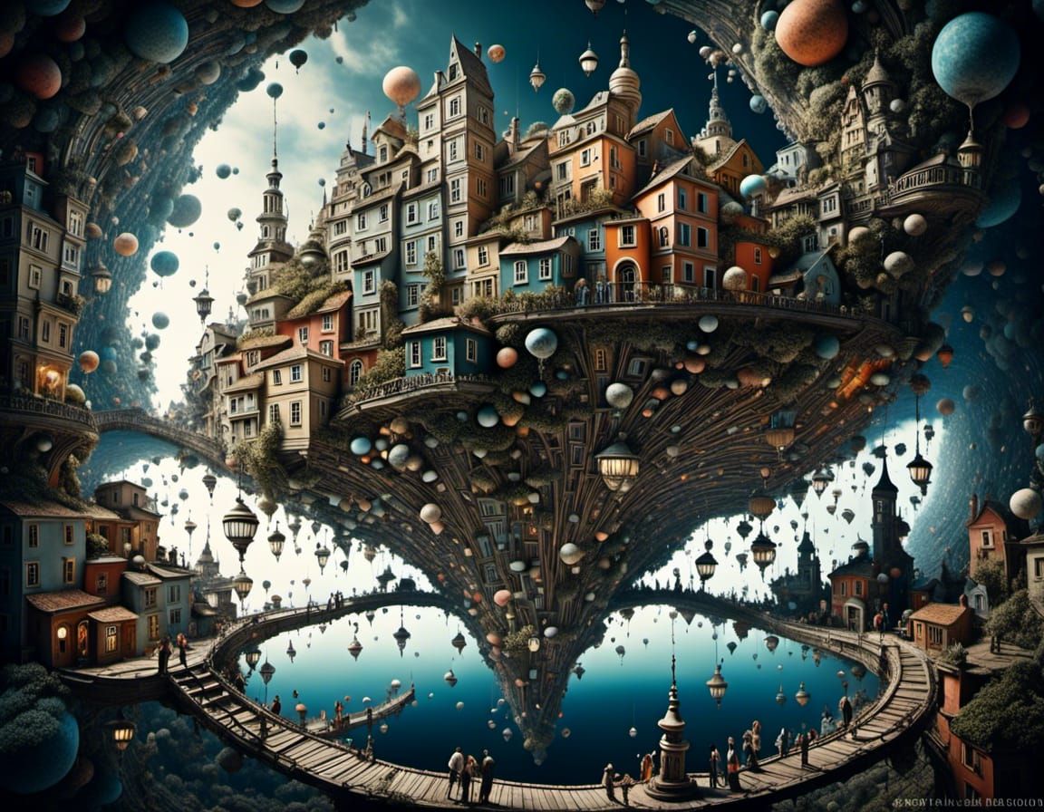 Intricate Inverted City Floating Upside Down