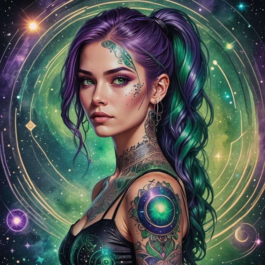 Charming Woman with Purple Hair, Astral Illustration