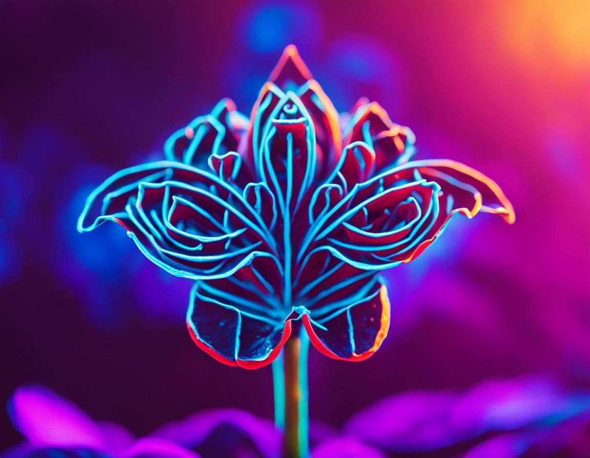 Neon Blue Rose in Synthwave Retro Style