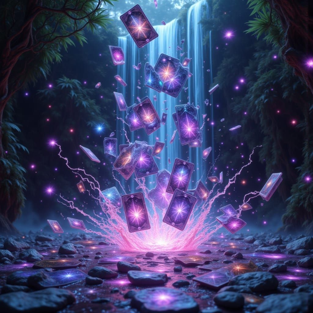 Waterfall of Tarot Cards with Musical Notes