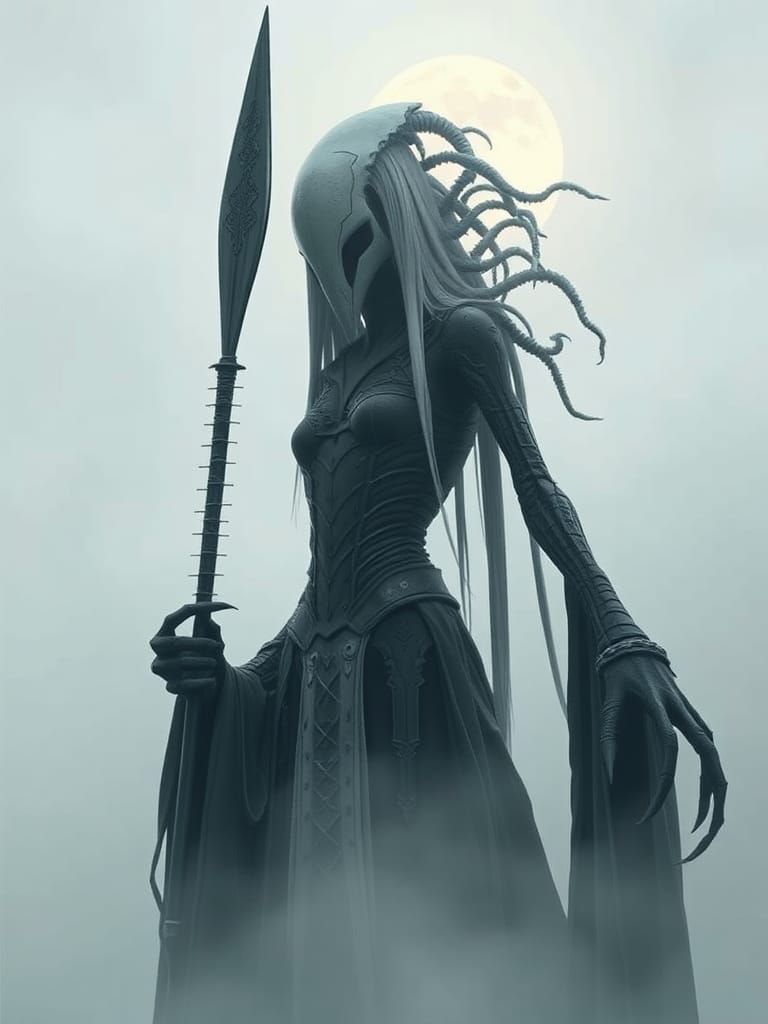 Ethereal Figure in Fog, Biomechanical Costume