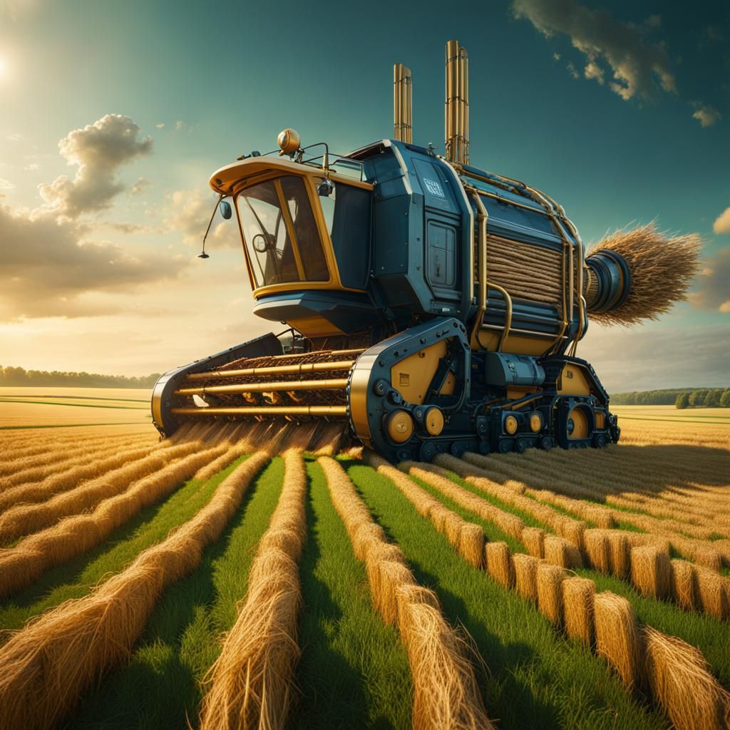 Rocket Harvester in Hay Field: Fantasy Concept Art