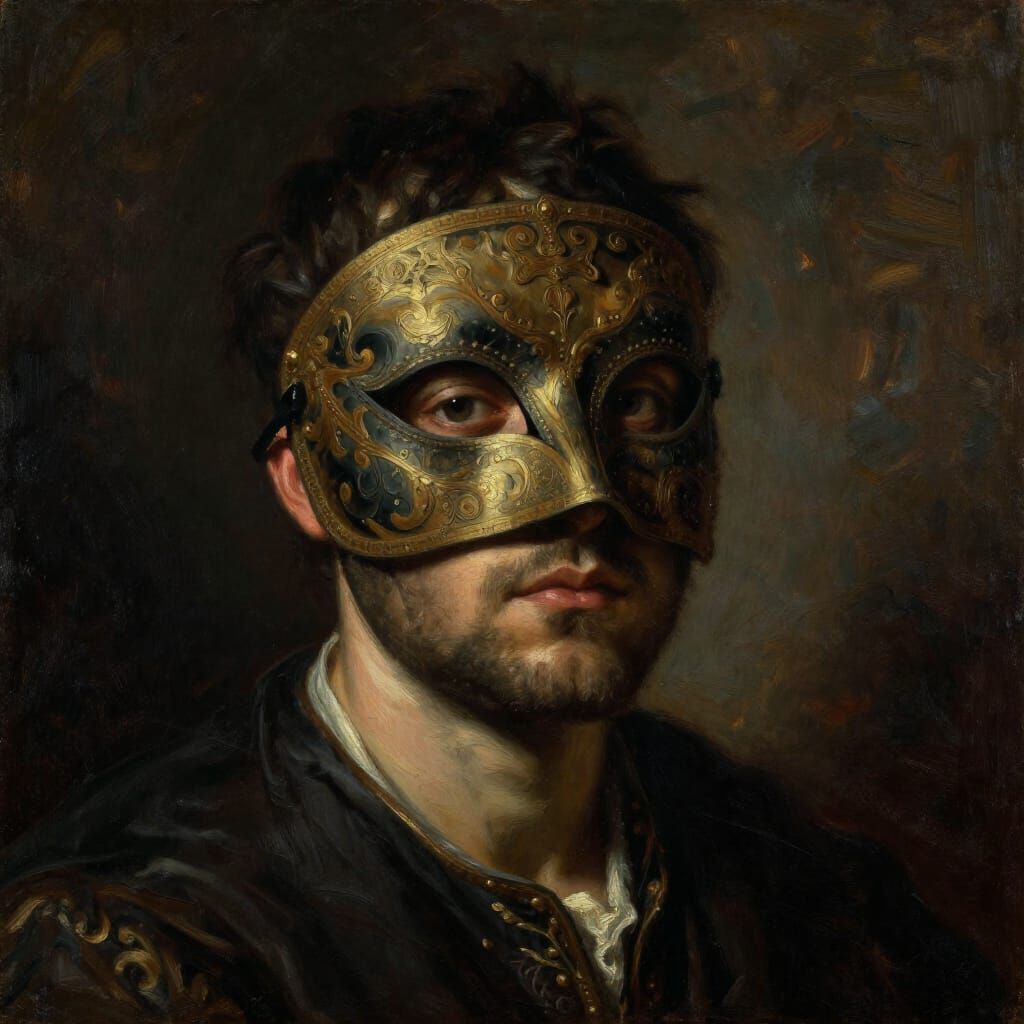 Mysterious Masked Portrait in Dramatic Oil Painting Style