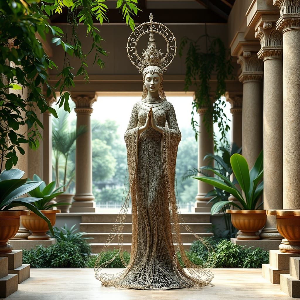 Elegant Goddess Sculpture in Temple Courtyard