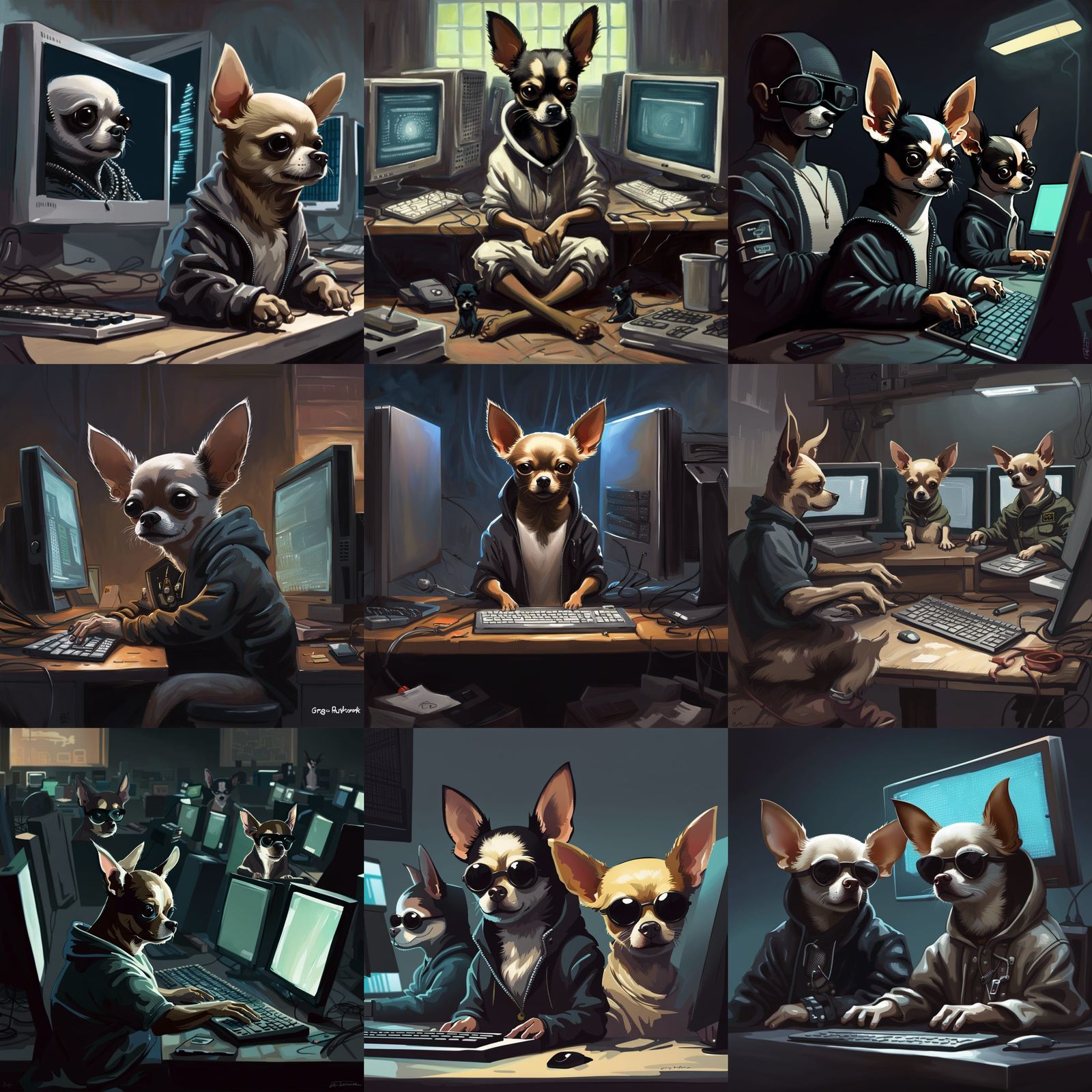 Chihuahua Hackers in Sinister Digital Art Style