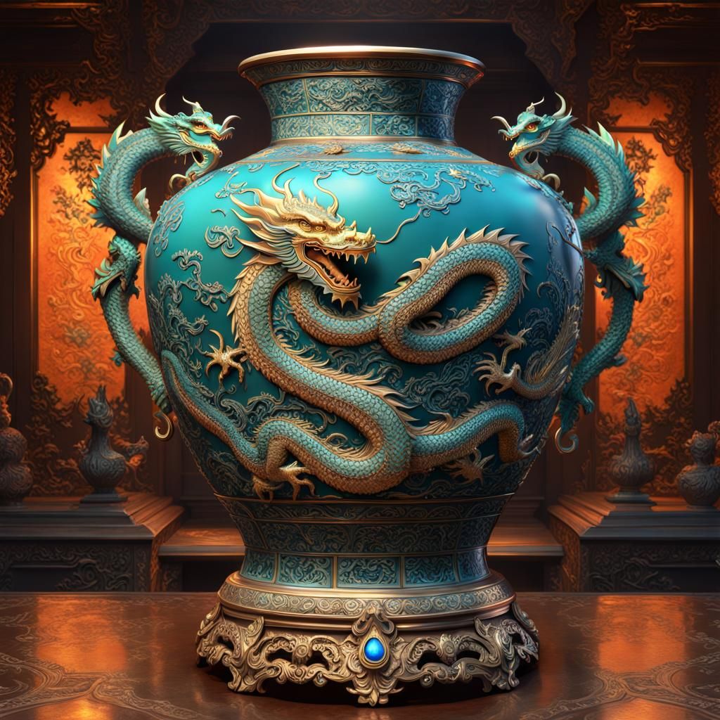 Dragon Chinese Vase in Rococo 3D Digital Art