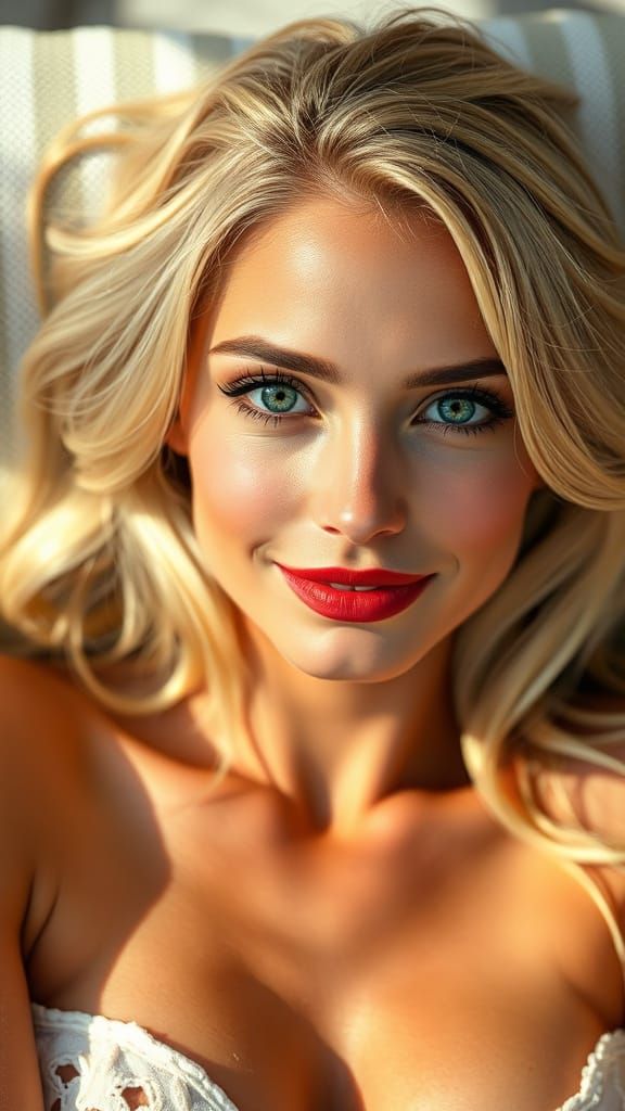 Sun-Kissed Beauty: Blonde Woman with Green Eyes