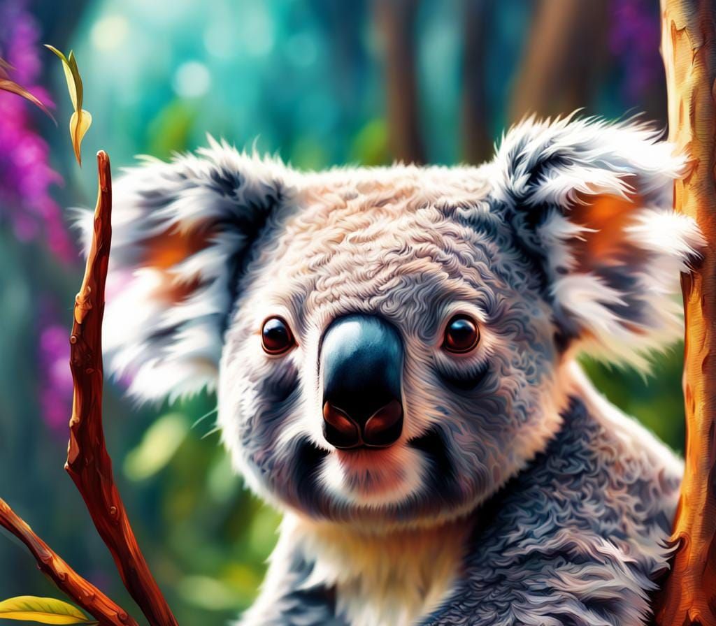 A Delicate Koala Portrait in Vibrant Oil Colors