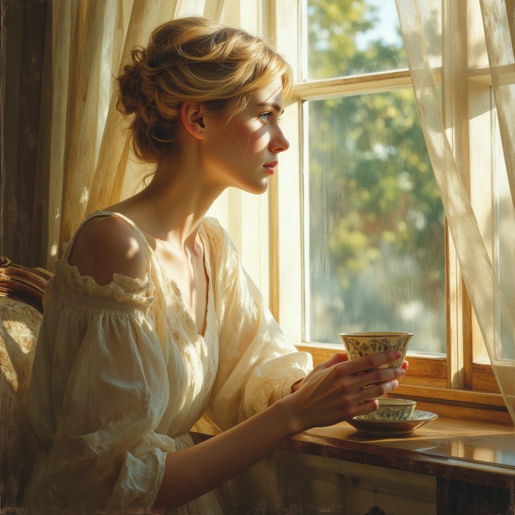 Young Woman by Window in Morning Light