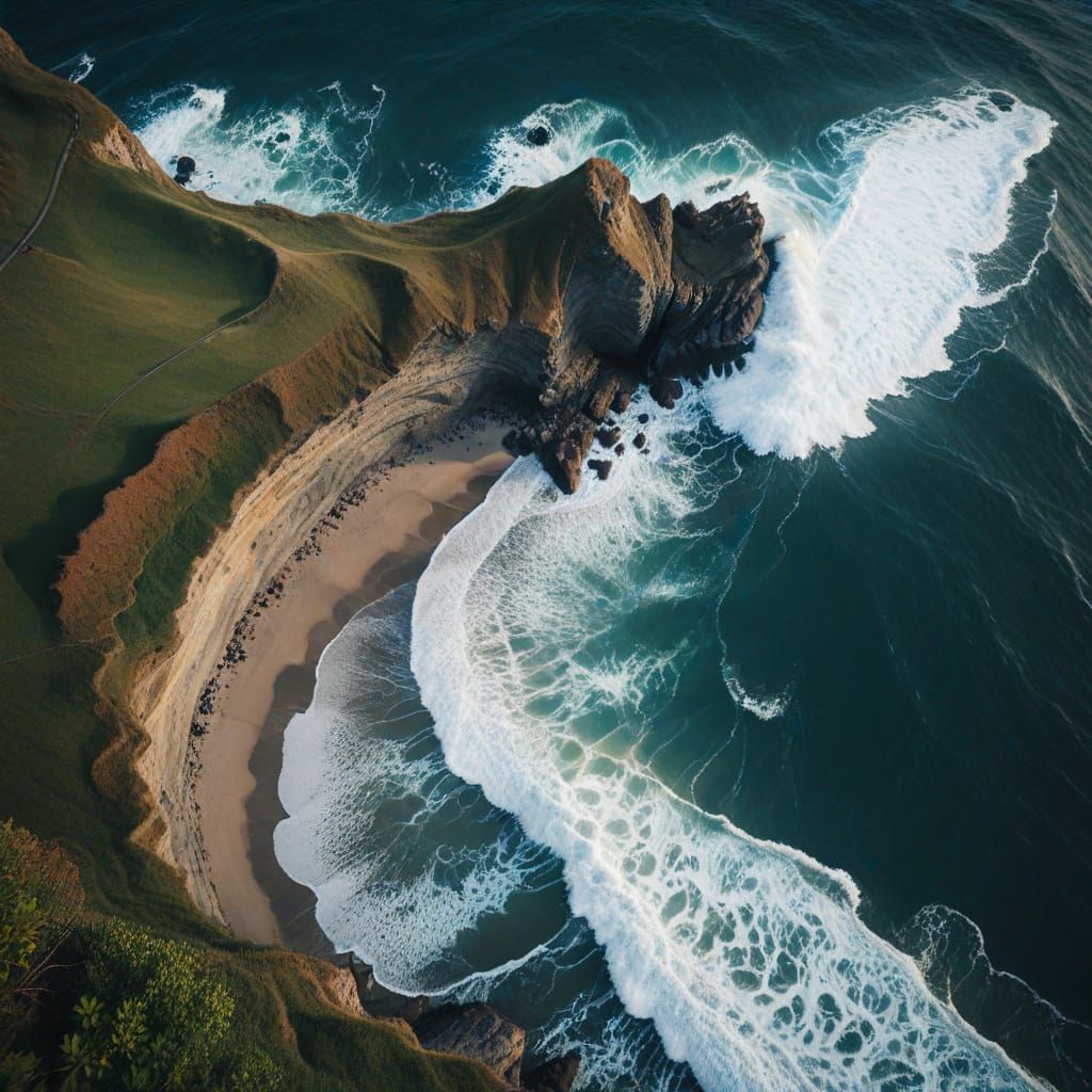 Dramatic Cliffside View of Breaking Surf