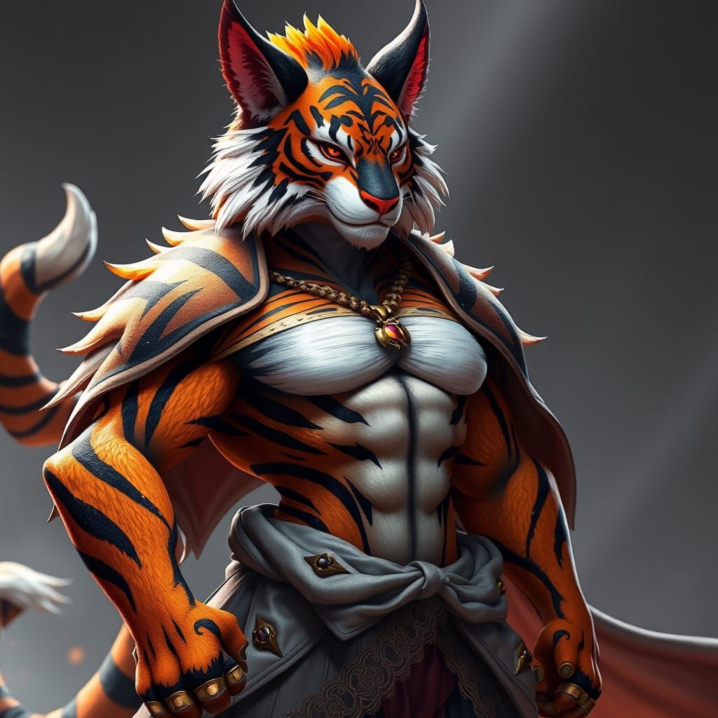 Regal Tiger Warrior in Vibrant Striped Mantle