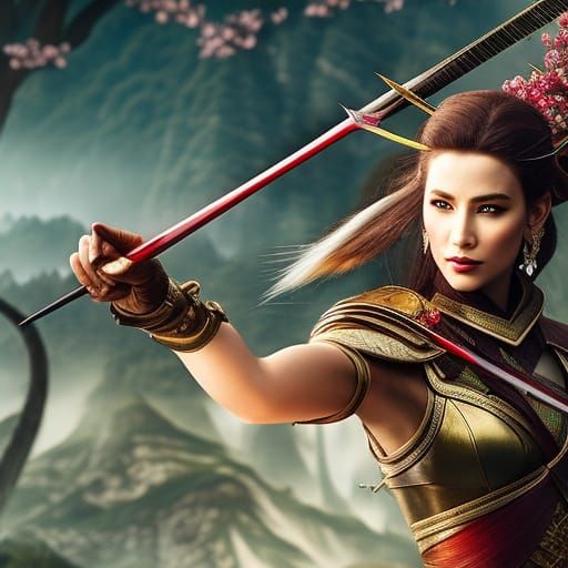 Archer Aiming at Apple, Japanese Art Style