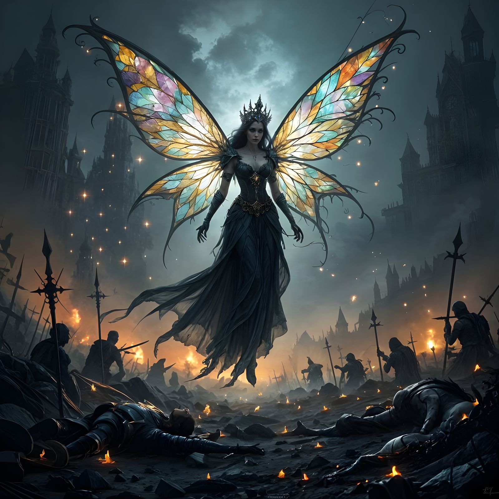 Spectral Fairy Queen Over Dark Battlefield