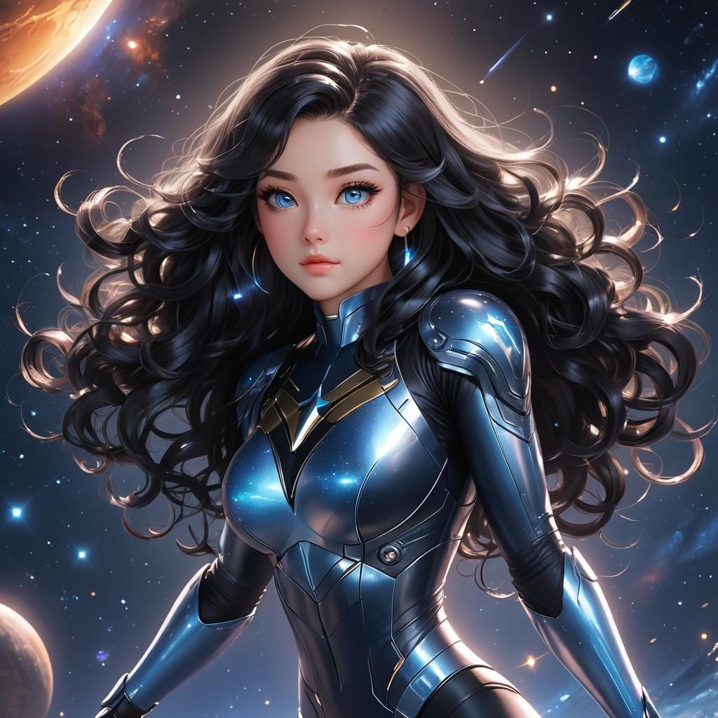 Anime Starlight Girl Flying in Outer Space