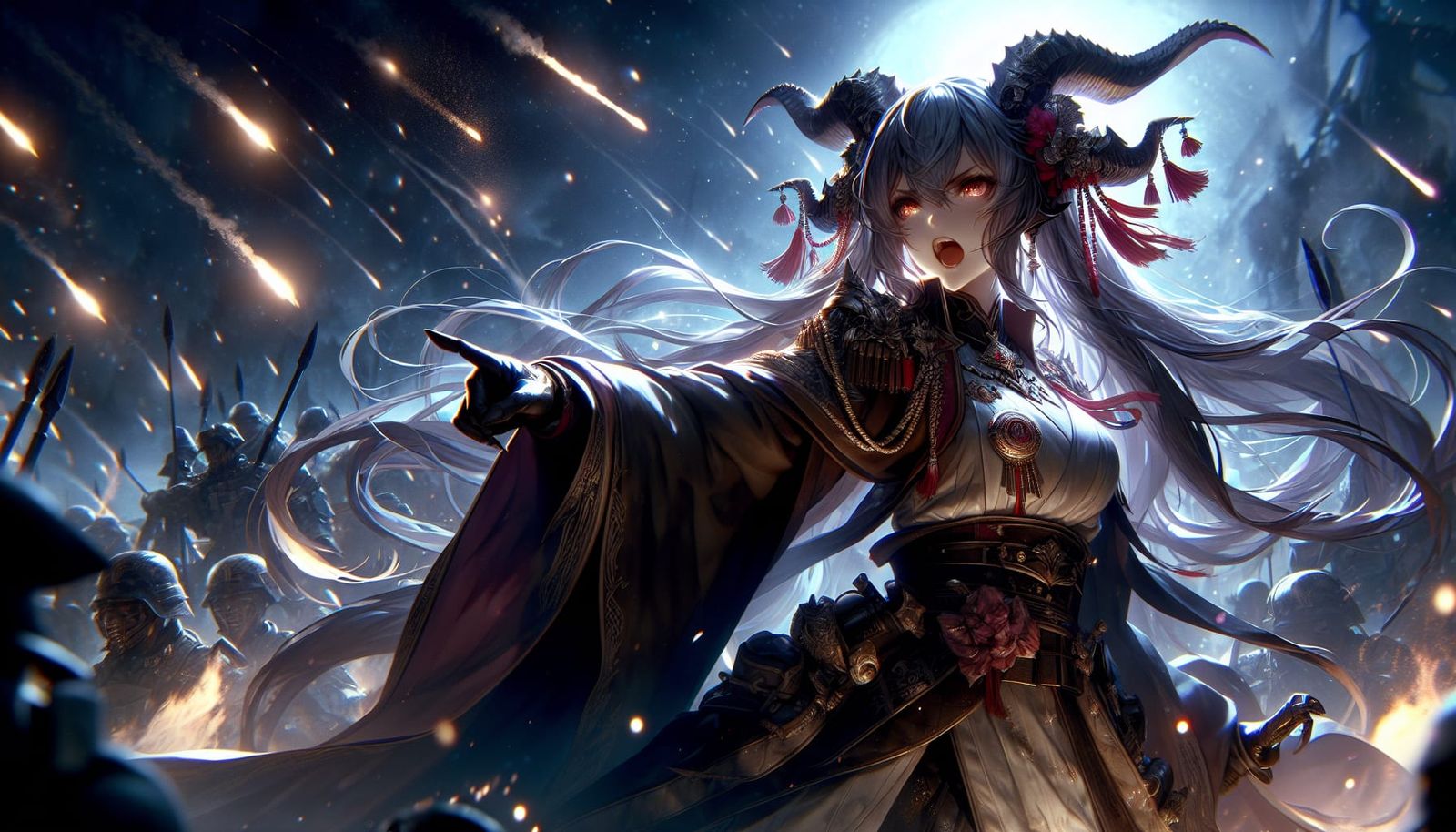 Dragon Woman Commands Troops in Anime War Scene