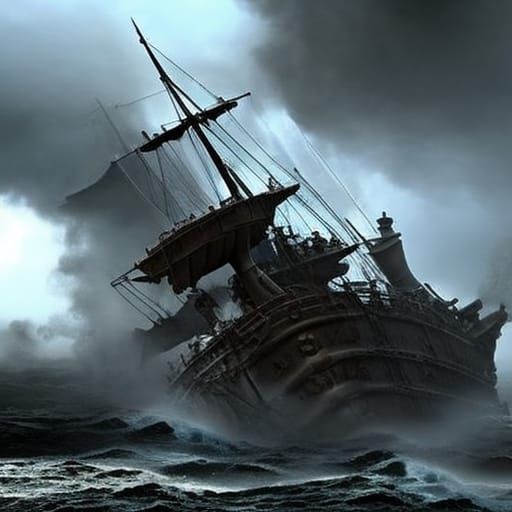 Steampunk Ship Sinking in Silver Storm