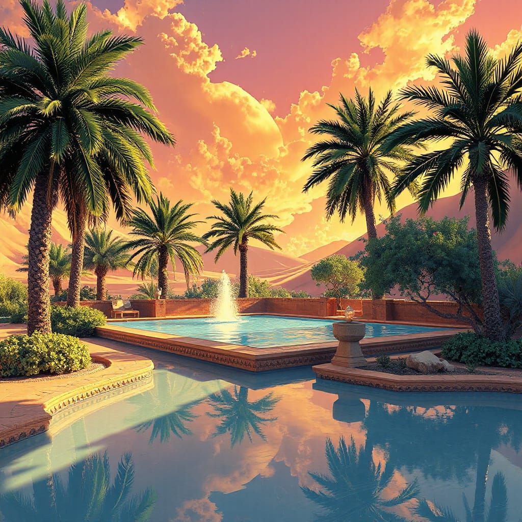 Enchanted Arabian Desert Oasis in Comic Book Style