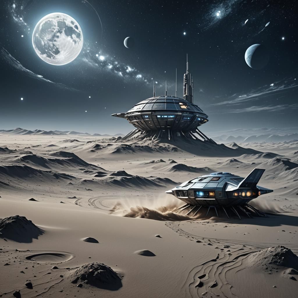 Lunar Seascape Concept Art: Spaceship on Moon