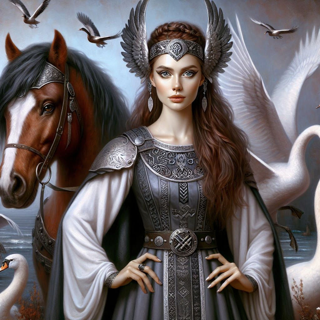 Viking Goddess Hladgunnr Svanhvít in 19th Century Art Style
