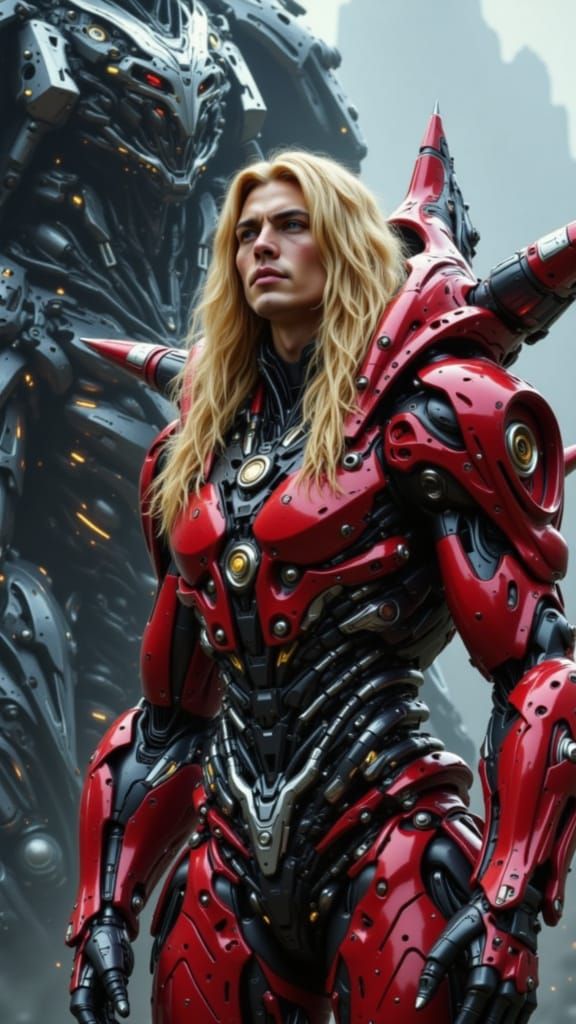 Futuristic Soldier Battles Black Mecha in Epic Cinematic Sce...