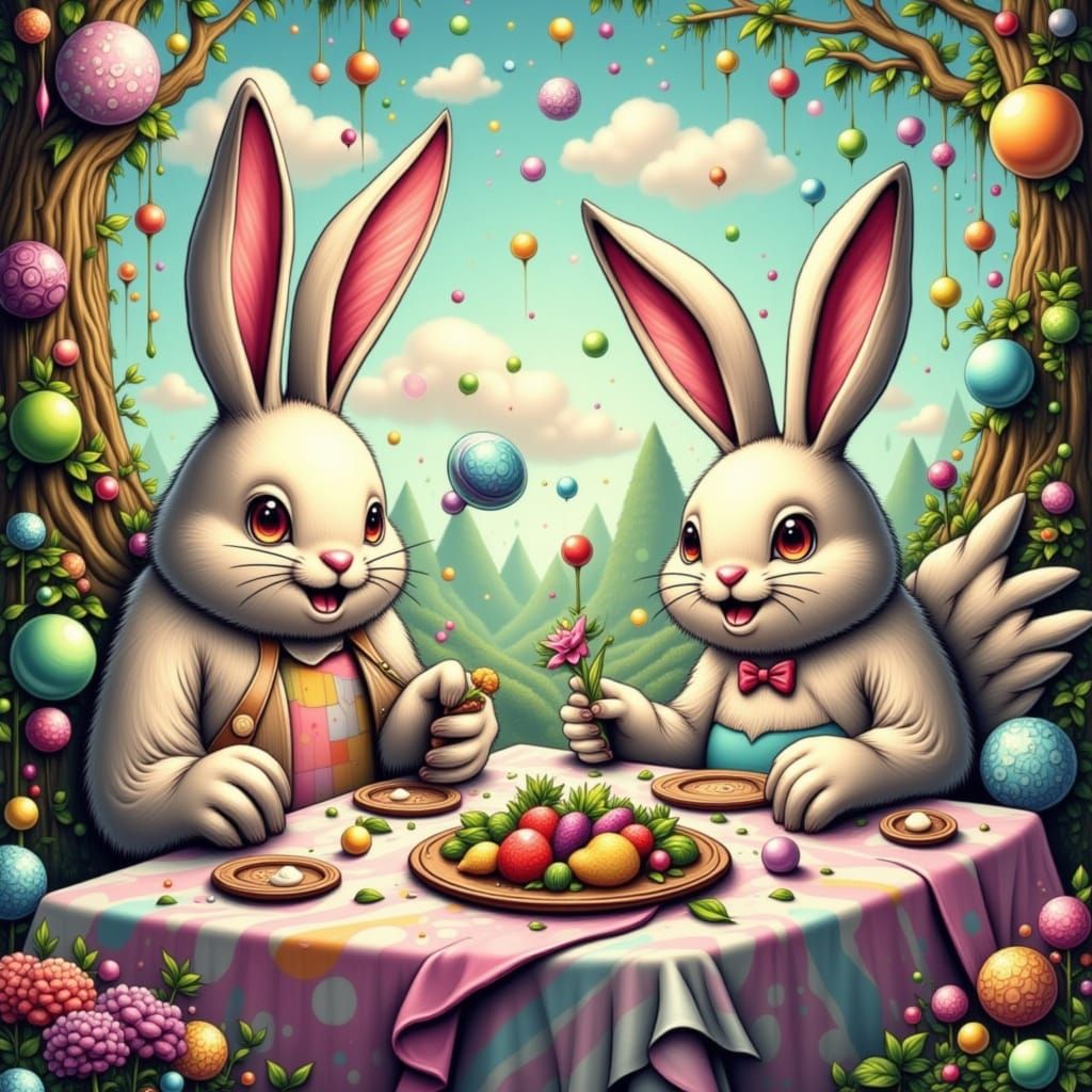 Whimsical Bunny Dinner Party in Rainbow Forest