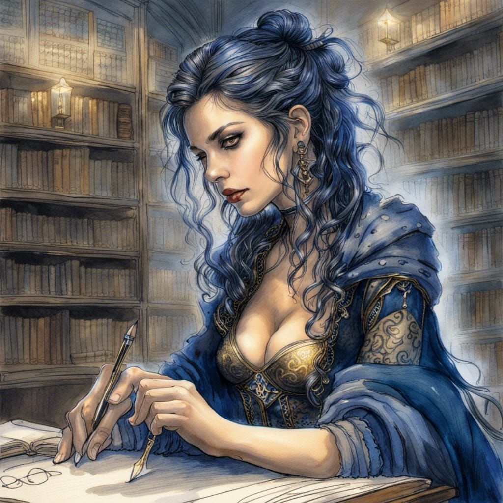 Dark Academia Lady Writing a Winter Love Story