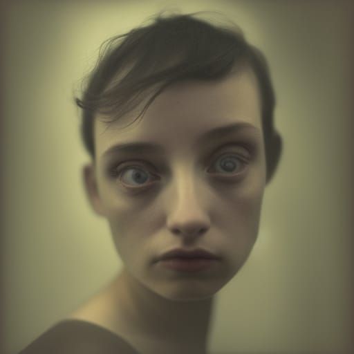 Emotional Close-Up Portrait with Short Hair and Glossy Lips