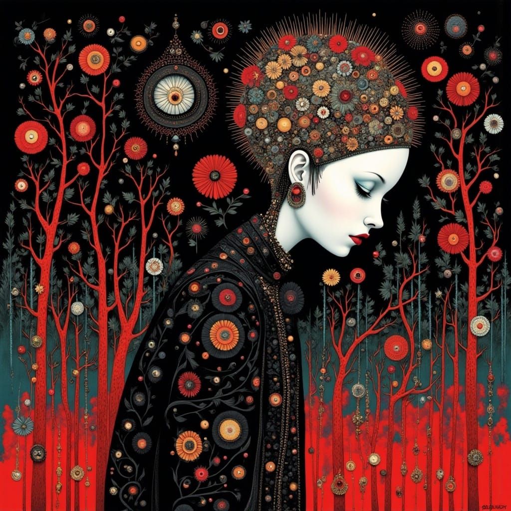 Grunge Punk Fashion in Zentangle Art Brut Style