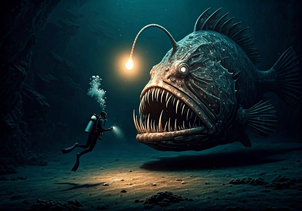 Mysterious Underwater Encounter in a Dark, Gargantuan Angler...