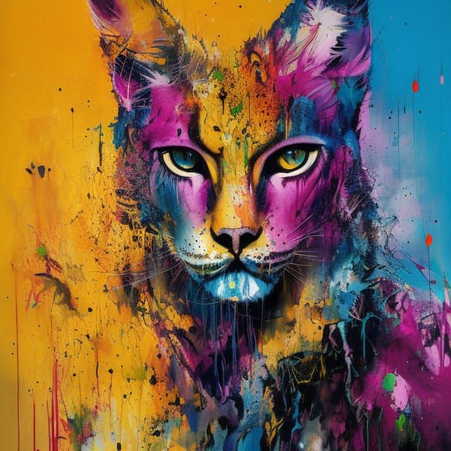 Colorful Lynx Portrait as Splash Art